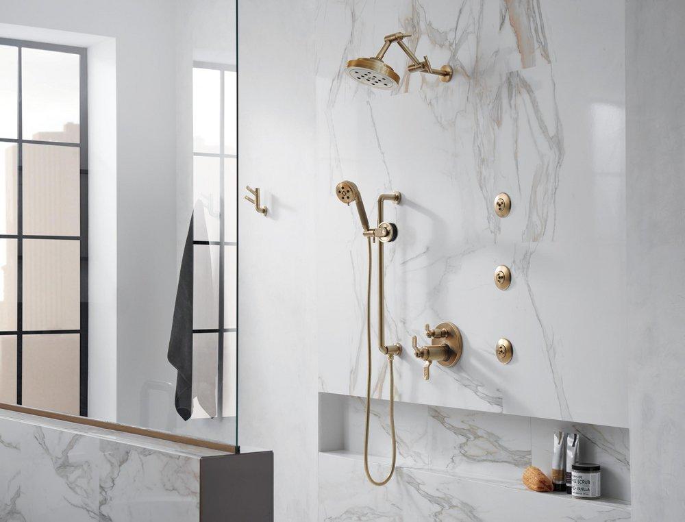 Brizo Brilliance Luxe Gold Tempassure&reg; Thermostatic Valve With Diverter Trim Handle Kit - Industrial Lever 