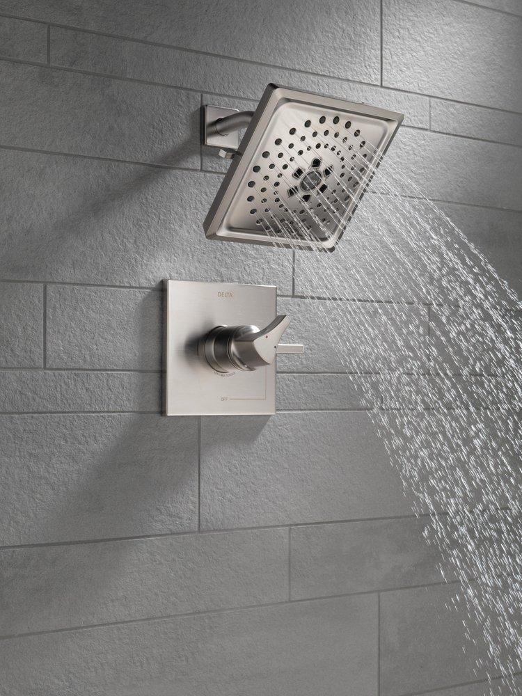 Delta Faucet Brilliance&reg; Stainless Two Handle Multi Function Shower Faucet (Trim Only) 
