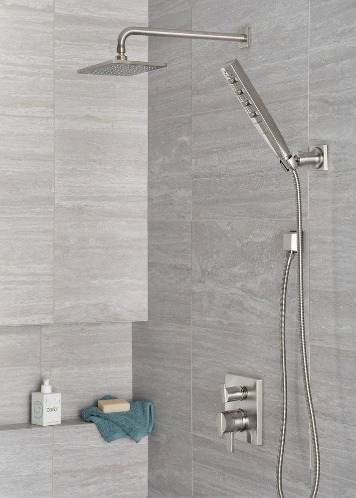 Delta Faucet Brilliance® Stainless Three Handle Pressure Balancing Valve Trim with Integrated Diverter 