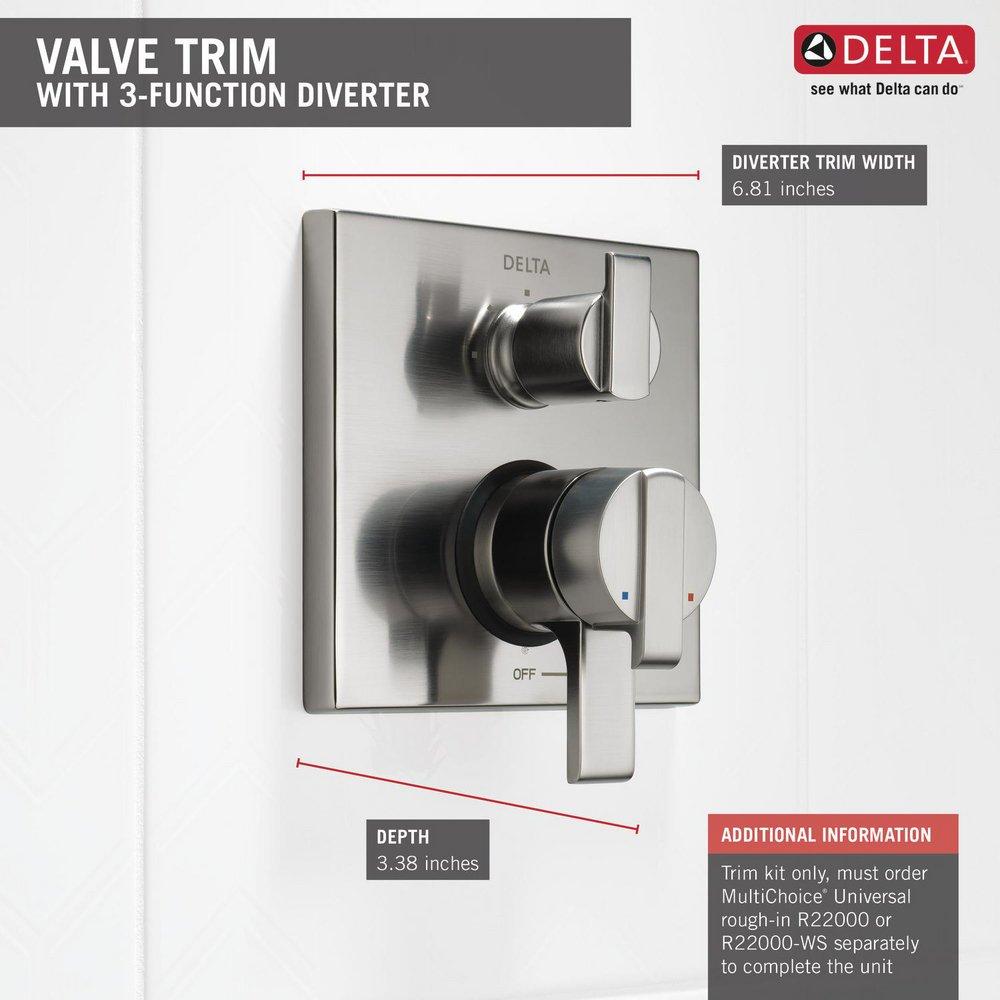 Delta Faucet Brilliance® Stainless Three Handle Pressure Balancing Valve Trim with Integrated Diverter 