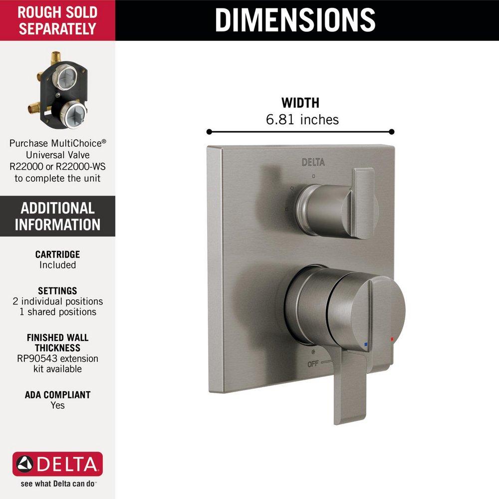 Delta Faucet Brilliance® Stainless Three Handle Pressure Balancing Valve Trim with Integrated Diverter 