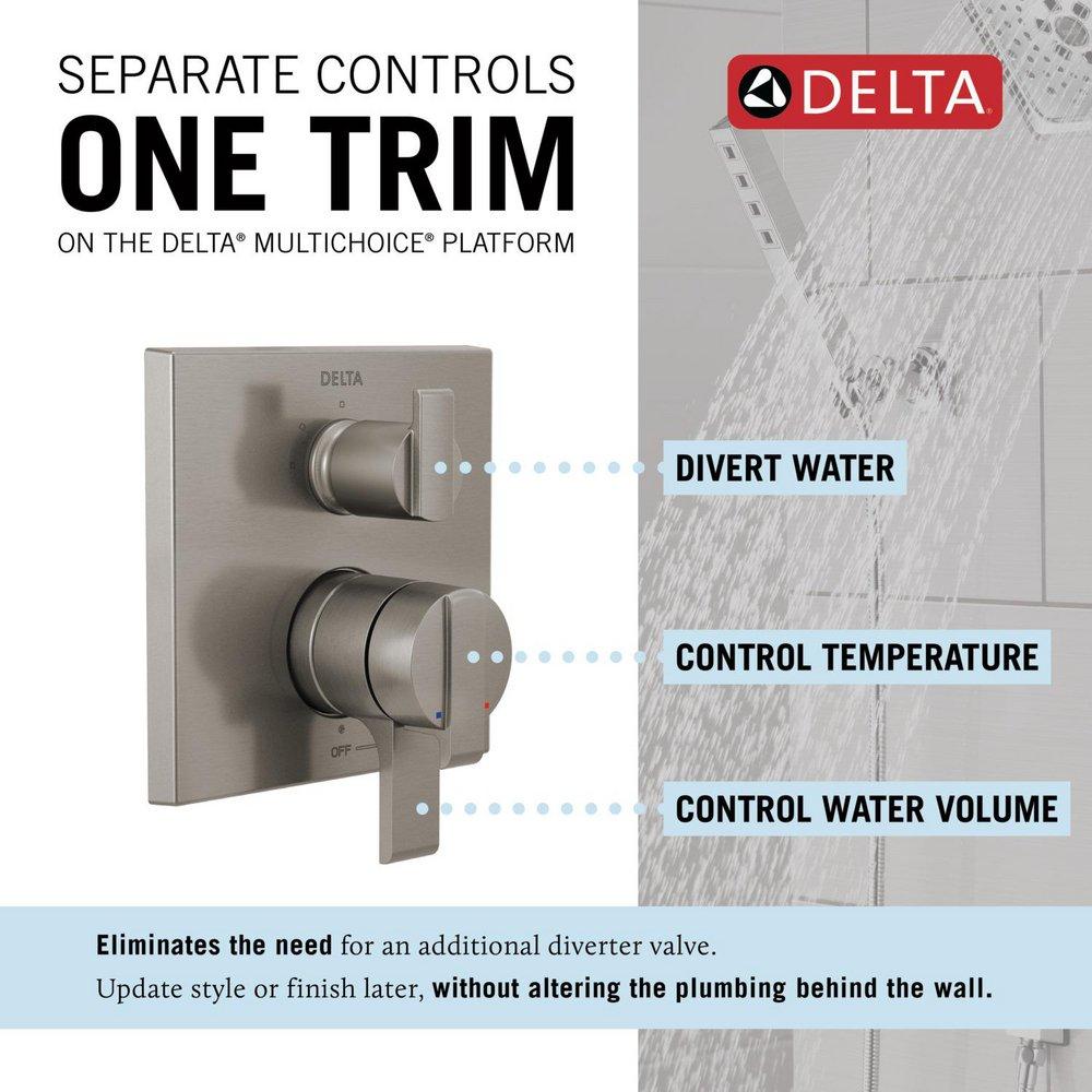 Delta Faucet Brilliance® Stainless Three Handle Pressure Balancing Valve Trim with Integrated Diverter 