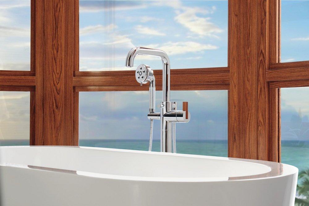 Brizo Polished Chrome/Teak Wood SINGLE-HANDLE FREESTANDING TUB FILLER HANDLE KIT - LEVER 