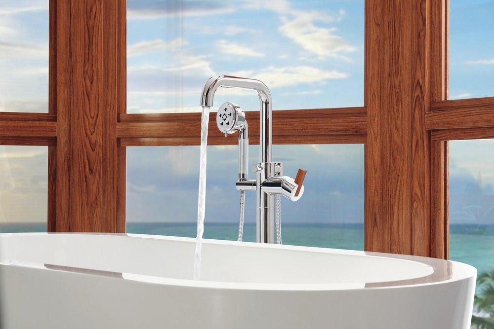 Brizo Polished Chrome/Teak Wood SINGLE-HANDLE FREESTANDING TUB FILLER HANDLE KIT - LEVER 