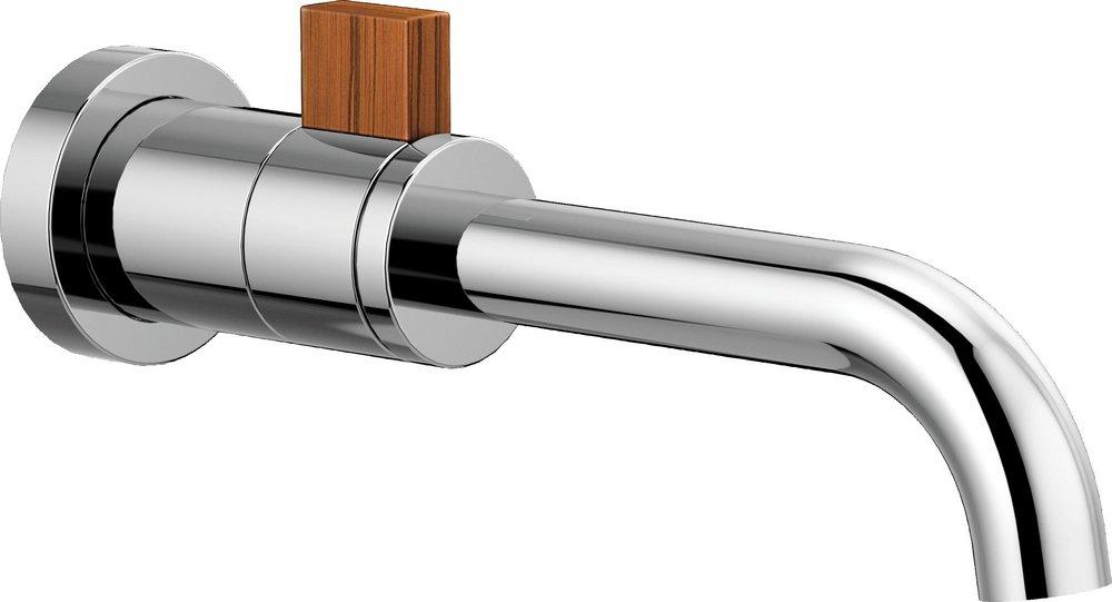 Brizo Polished Chrome/Teak Wood Single Handle Wall Mount Bathroom Sink Faucet 