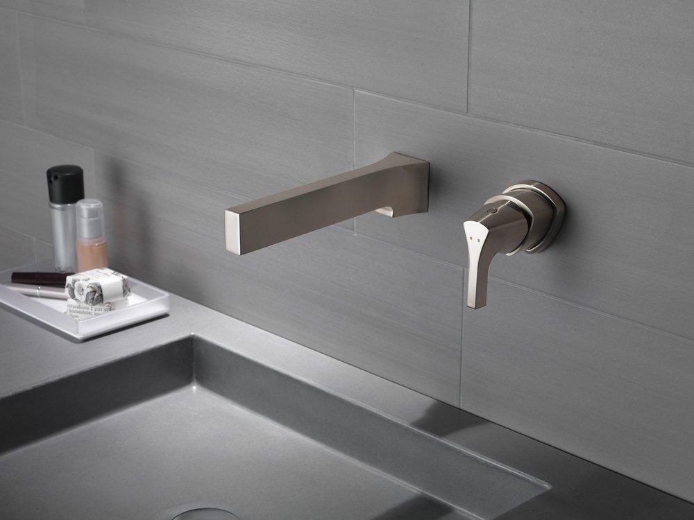 Delta Faucet Brilliance Stainless Wall Mount Lavatory Faucet with Single Lever Handle 