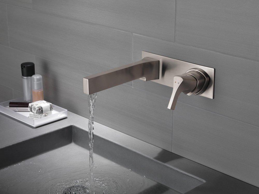 Delta Faucet Brilliance Stainless Wall Mount Lavatory Faucet with Single Lever Handle 