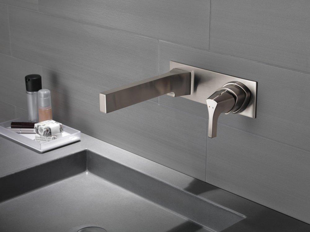 Delta Faucet Brilliance Stainless Wall Mount Lavatory Faucet with Single Lever Handle 