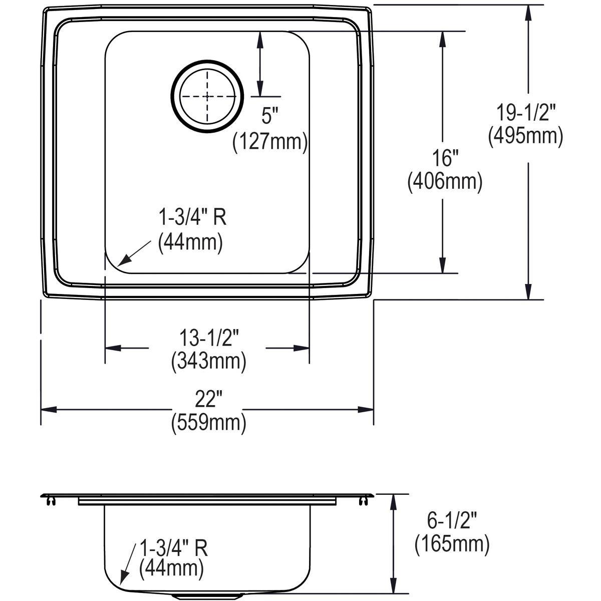 Elkay Greystone 15-3/4 x 15-3/4 in. Drop-in and Undermount Quartz Bar Sink 