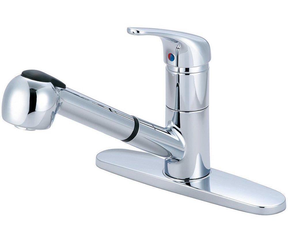 Olympia Faucets Polished Chrome Single Handle Pull Out Kitchen Faucet 
