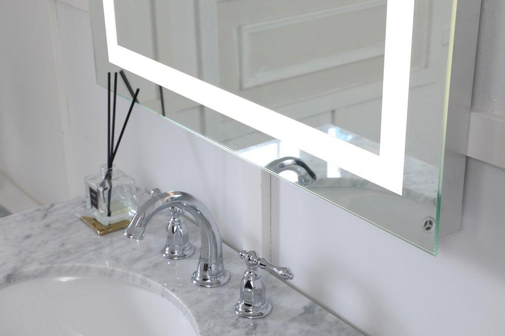 Elegant Lighting Glossy White Frameless Rectangle Mirror with LED in Glossy White 