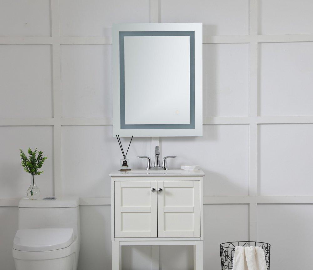 Elegant Lighting Glossy White Frameless Rectangle Mirror with LED in Glossy White 