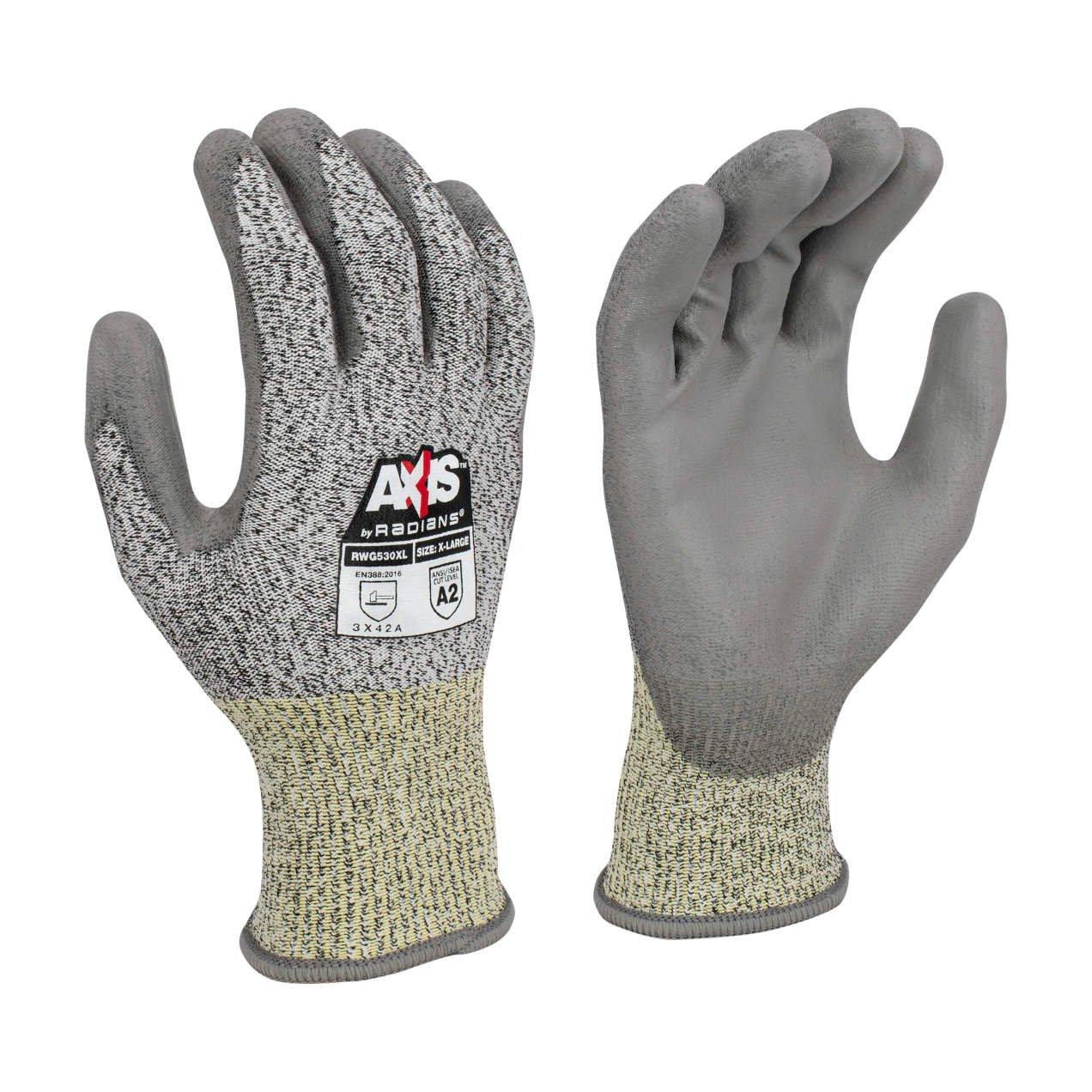 Radians Grey 13G Cut Level A2 Polyurethane Dipped Palm Work Gloves 