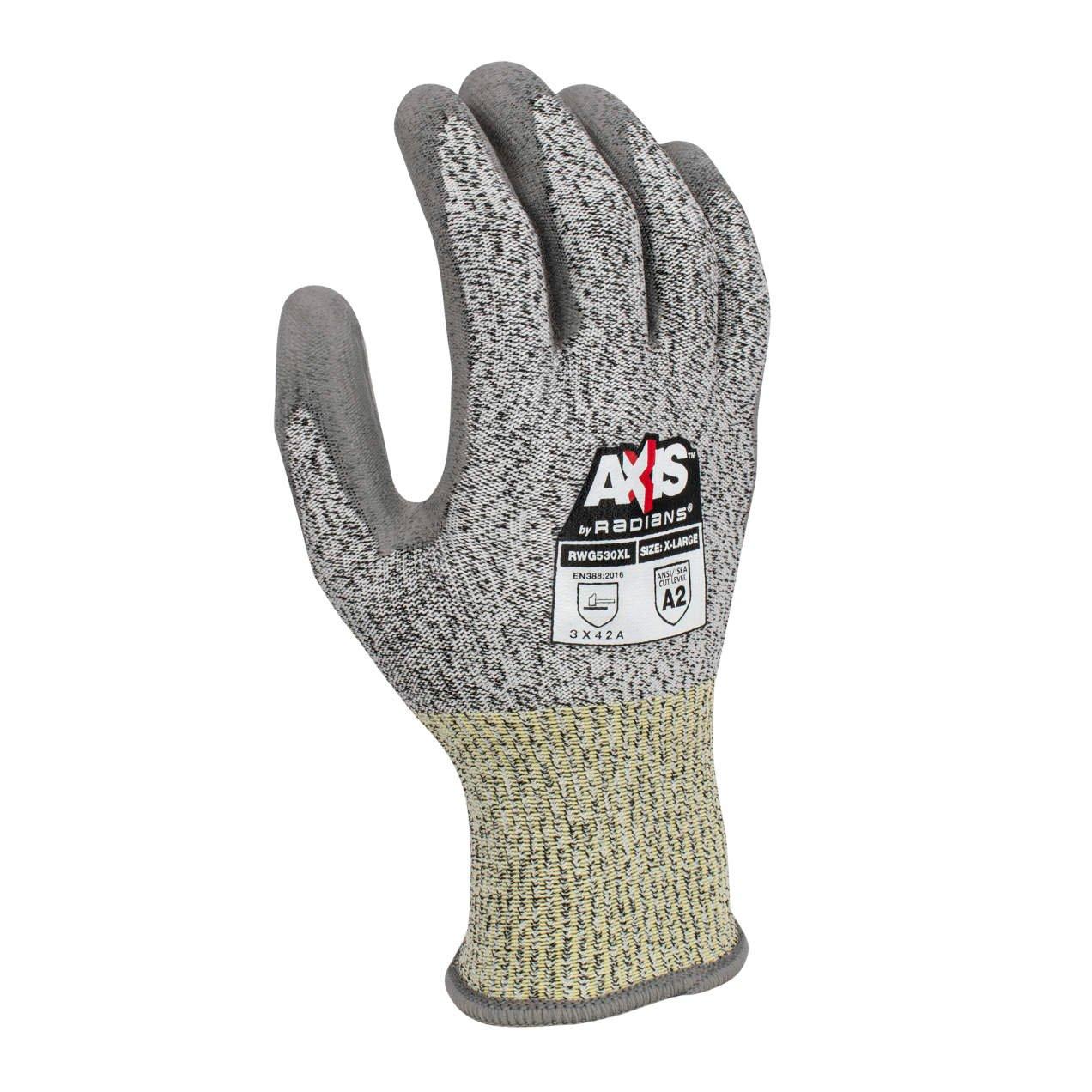 Radians Grey 13G Cut Level A2 Polyurethane Dipped Palm Work Gloves 
