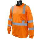 L Size Polyester Birdseye Mesh Long Sleeve T-shirt in Hi-Viz Orange