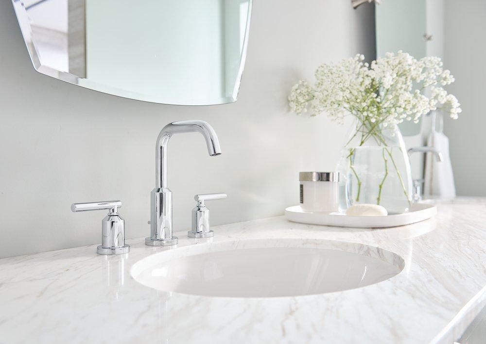 Moen Chrome Two Handle Widespread Bathroom Sink Faucet with Pop-Up Drain 