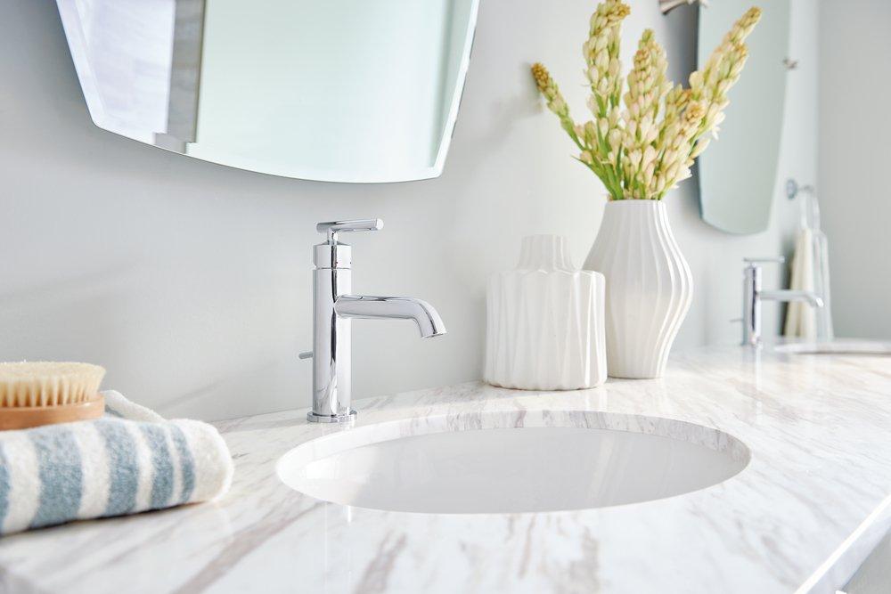 Moen Chrome Single Handle Monoblock Bathroom Sink Faucet with Pop-Up Drain Assembly 