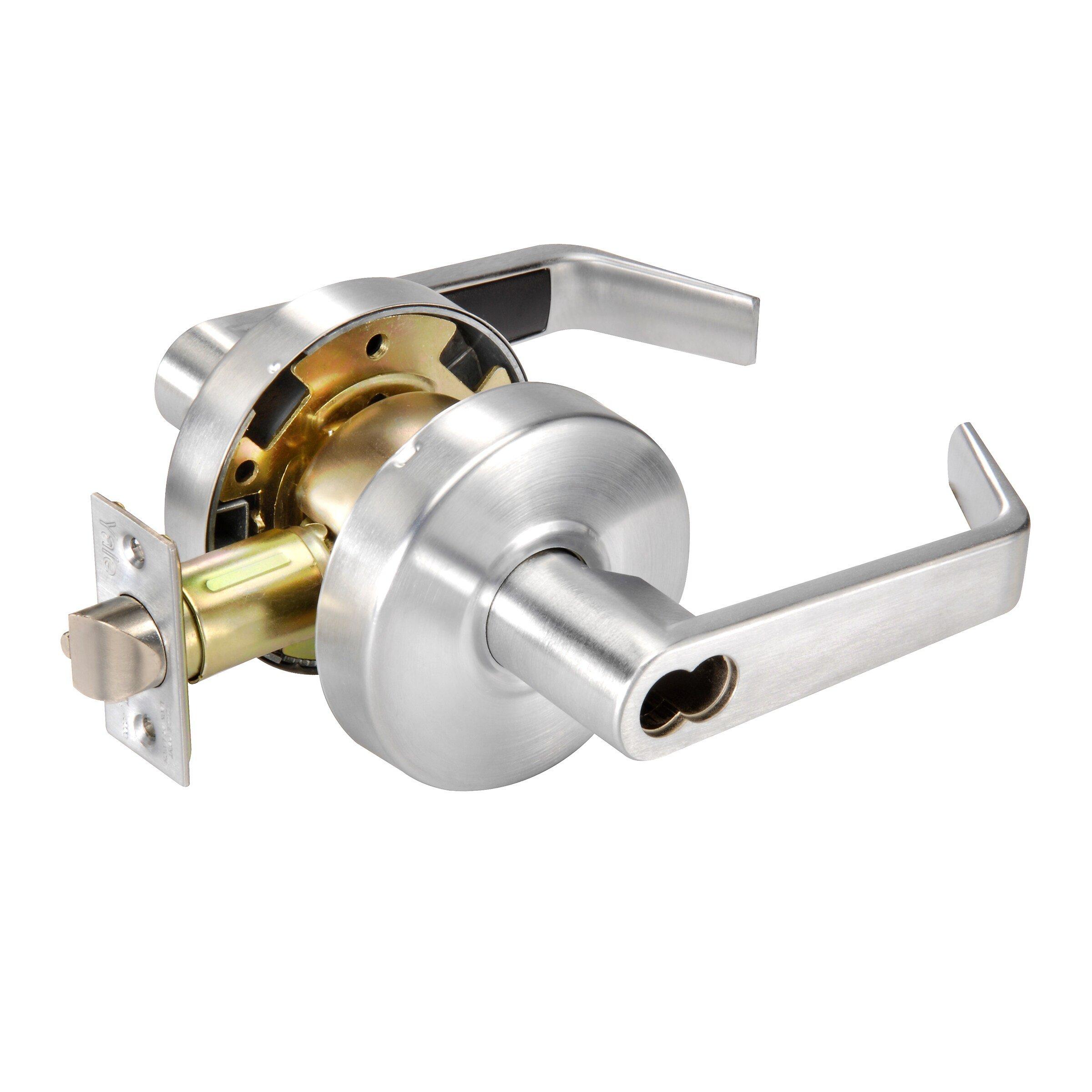 Yale Security Satin Chrome Stainless Steel Storeroom Lever Lockset with 2-3/4 in. Backset 