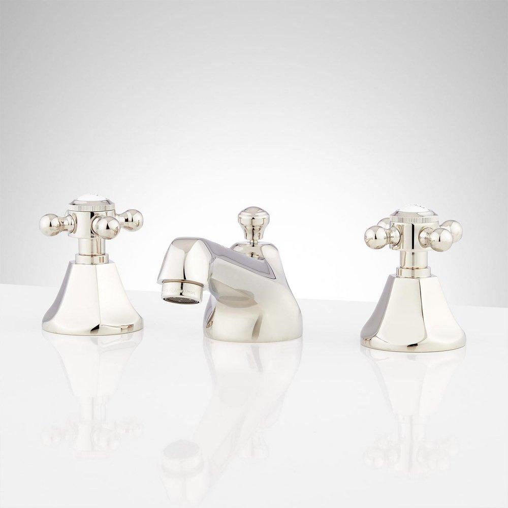 Signature Hardware Polished Nickel Two Handle Widespread Bathroom Sink Faucet with Pop-Up Drain Assembly 