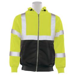 XL Size Polyester Class 3 Zip-FrontSweatshirt in Hi-Viz Lime and Black