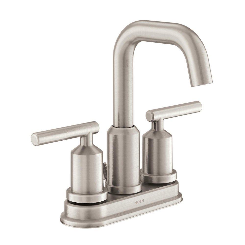 Moen Spot Resist&trade; Brushed Nickel Two Handle Centerset Bathroom Sink Faucet Lever Handle 