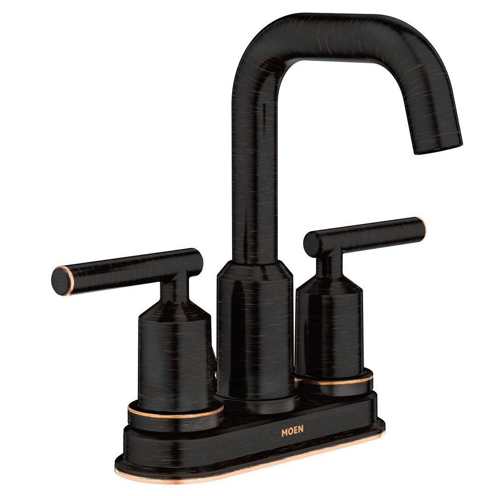 Moen Mediterranean Bronze Two Handle Centerset Bathroom Sink Faucet Lever Handle 