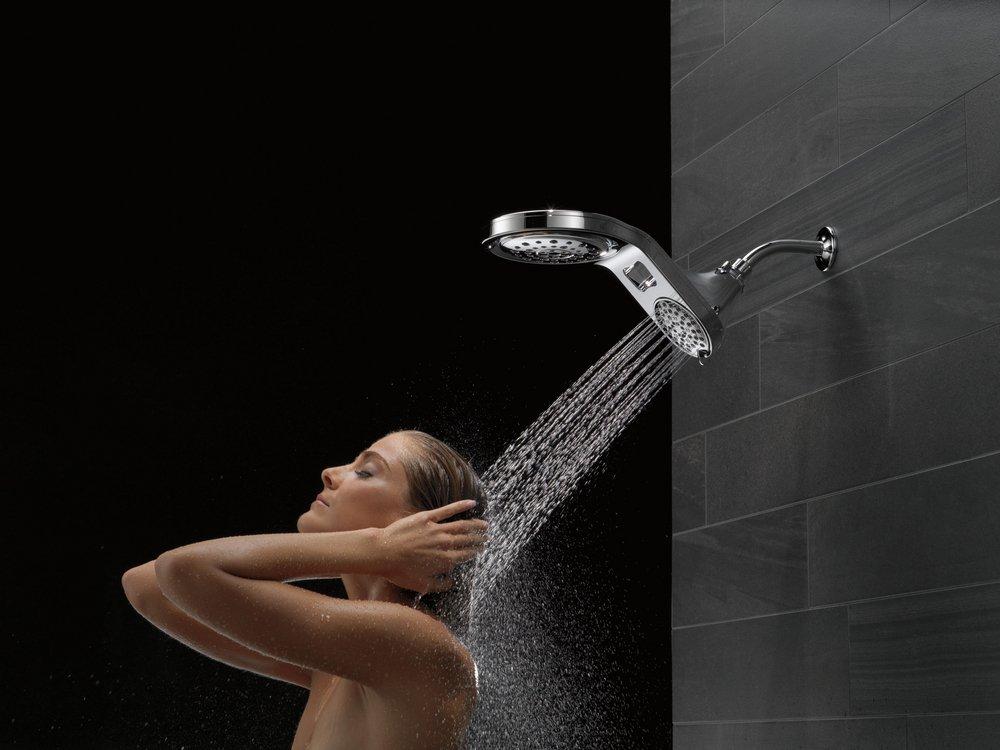 Delta Faucet Chrome Multi Function Full Body, Full Spray w/ Massage, Massaging, Pause and Shampoo Rinsing Showerhead 
