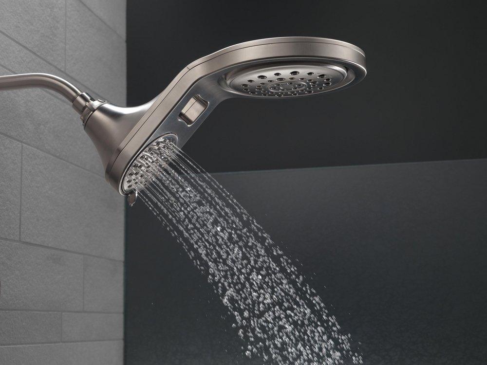 Delta Faucet Brilliance Stainless Multi Function Full Body, Full Spray w/ Massage, Massaging, Pause and Shampoo Rinsing Showerhead 