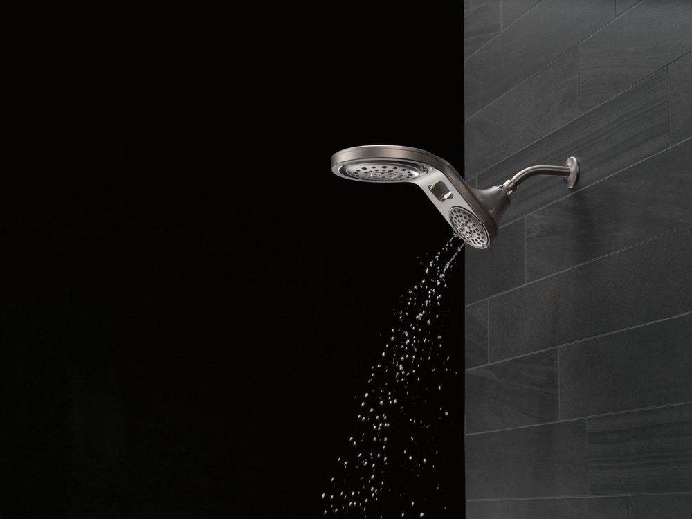 Delta Faucet Brilliance Stainless Multi Function Full Body, Full Spray w/ Massage, Massaging, Pause and Shampoo Rinsing Showerhead 