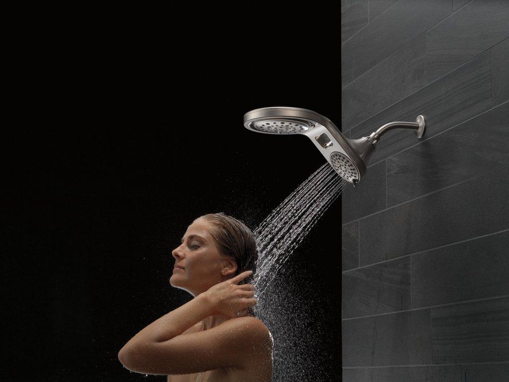 Delta Faucet Brilliance Stainless Multi Function Full Body, Full Spray w/ Massage, Massaging, Pause and Shampoo Rinsing Showerhead 