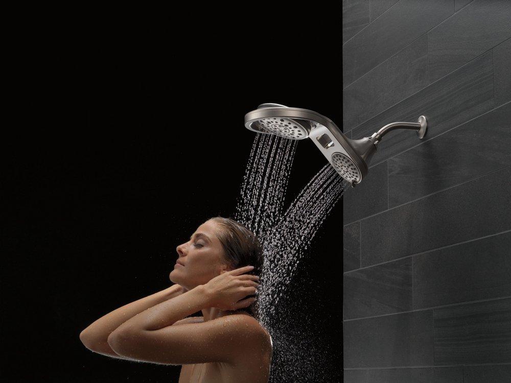 Delta Faucet Brilliance Stainless Multi Function Full Body, Full Spray w/ Massage, Massaging, Pause and Shampoo Rinsing Showerhead 