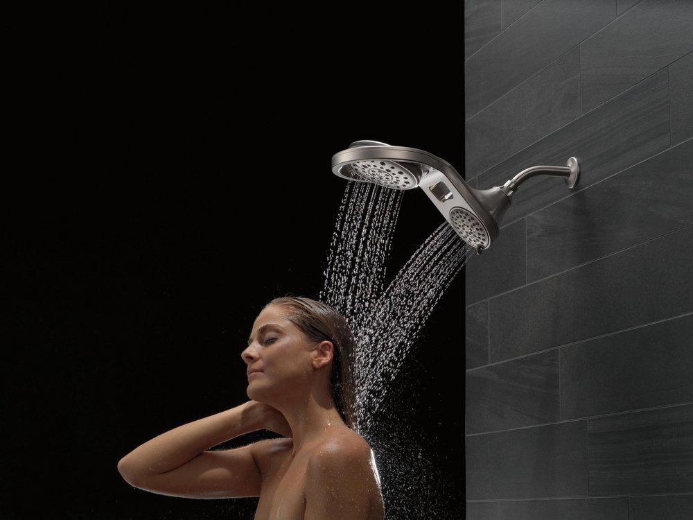 Delta Faucet Brilliance Stainless Multi Function Full Body, Full Spray w/ Massage, Massaging, Pause and Shampoo Rinsing Showerhead 