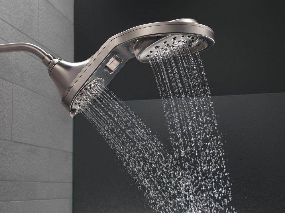 Delta Faucet Brilliance Stainless Multi Function Full Body, Full Spray w/ Massage, Massaging, Pause and Shampoo Rinsing Showerhead 