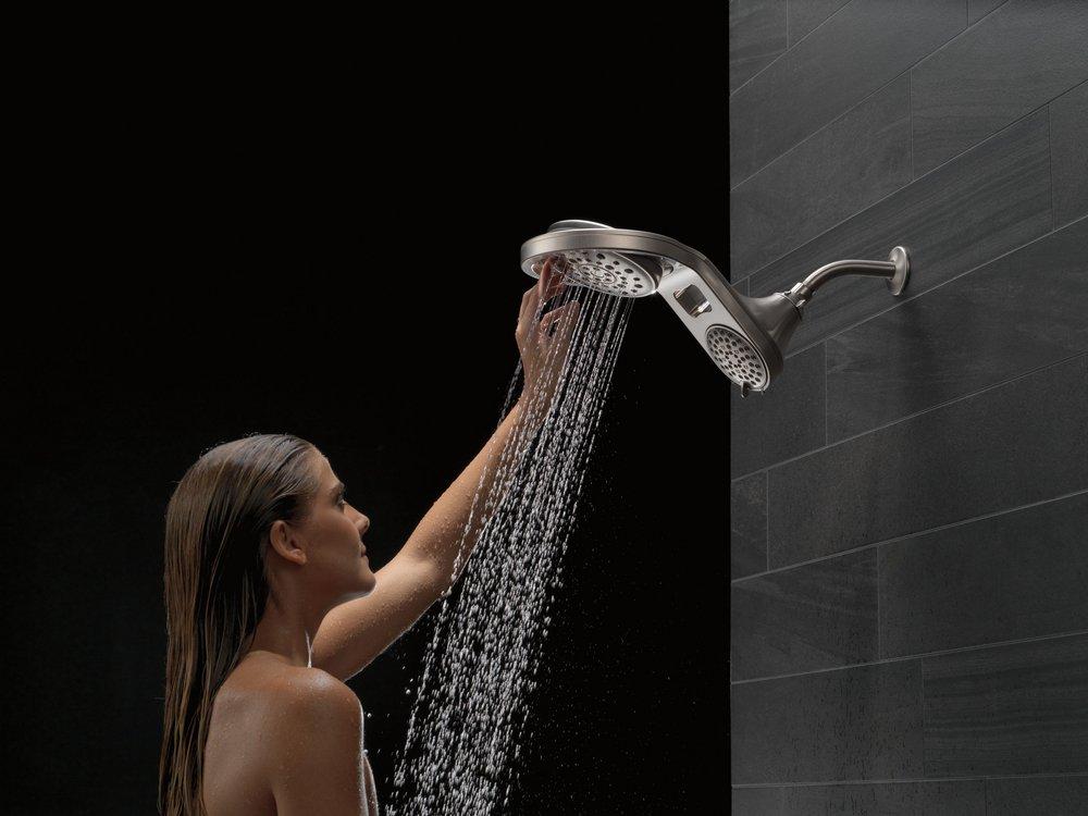 Delta Faucet Brilliance Stainless Multi Function Full Body, Full Spray w/ Massage, Massaging, Pause and Shampoo Rinsing Showerhead 