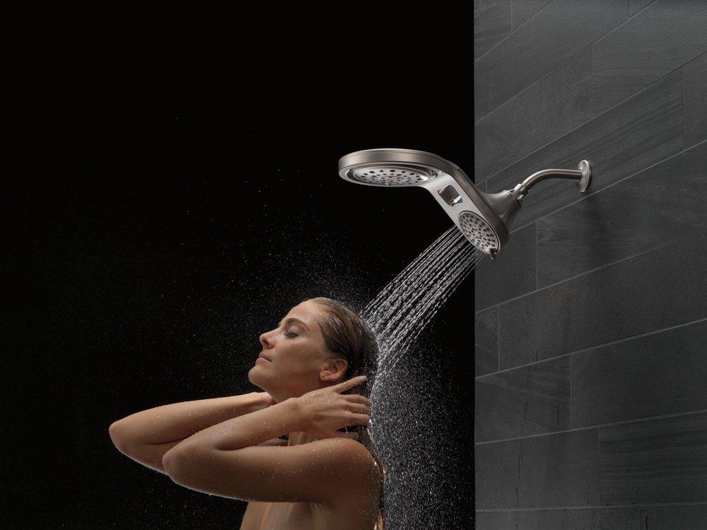 Delta Faucet Brilliance Stainless Multi Function Full Body, Full Spray w/ Massage, Massaging, Pause and Shampoo Rinsing Showerhead 