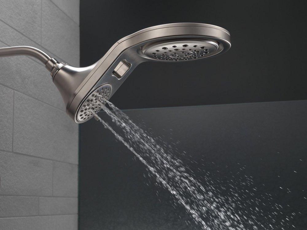 Delta Faucet Brilliance Stainless Multi Function Full Body, Full Spray w/ Massage, Massaging, Pause and Shampoo Rinsing Showerhead 