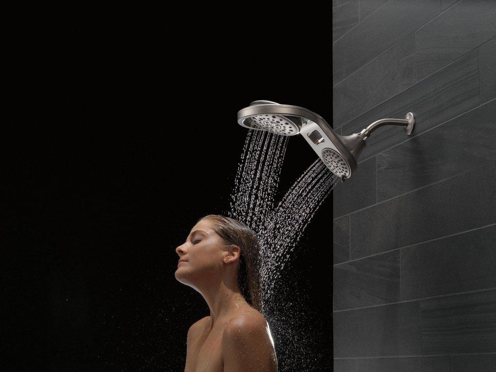 Delta Faucet Brilliance Stainless Multi Function Full Body, Full Spray w/ Massage, Massaging, Pause and Shampoo Rinsing Showerhead 