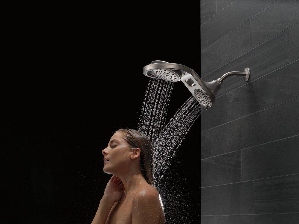Delta Faucet Brilliance Stainless Multi Function Full Body, Full Spray w/ Massage, Massaging, Pause and Shampoo Rinsing Showerhead 