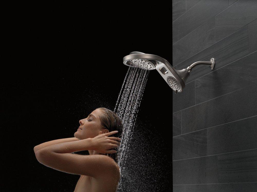 Delta Faucet Brilliance Stainless Multi Function Full Body, Full Spray w/ Massage, Massaging, Pause and Shampoo Rinsing Showerhead 