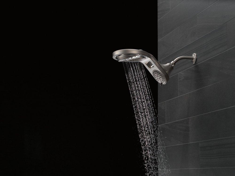 Delta Faucet Brilliance Stainless Multi Function Full Body, Full Spray w/ Massage, Massaging, Pause and Shampoo Rinsing Showerhead 