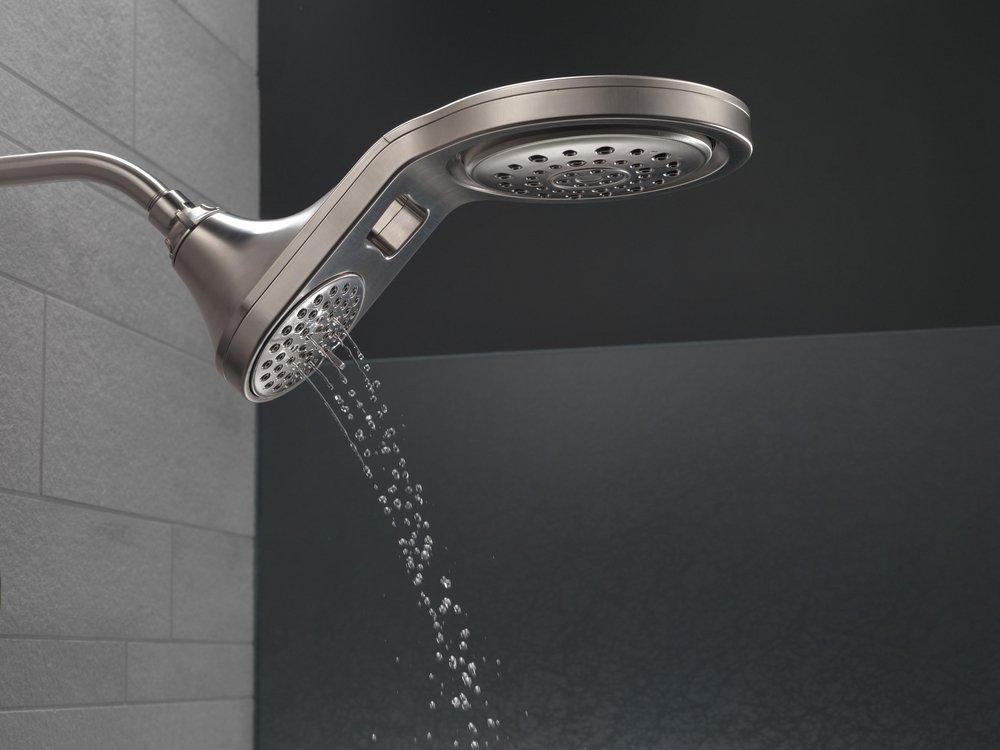 Delta Faucet Brilliance Stainless Multi Function Full Body, Full Spray w/ Massage, Massaging, Pause and Shampoo Rinsing Showerhead 