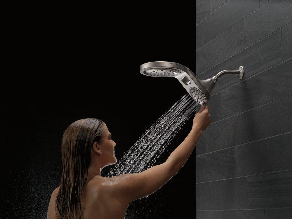 Delta Faucet Brilliance Stainless Multi Function Full Body, Full Spray w/ Massage, Massaging, Pause and Shampoo Rinsing Showerhead 