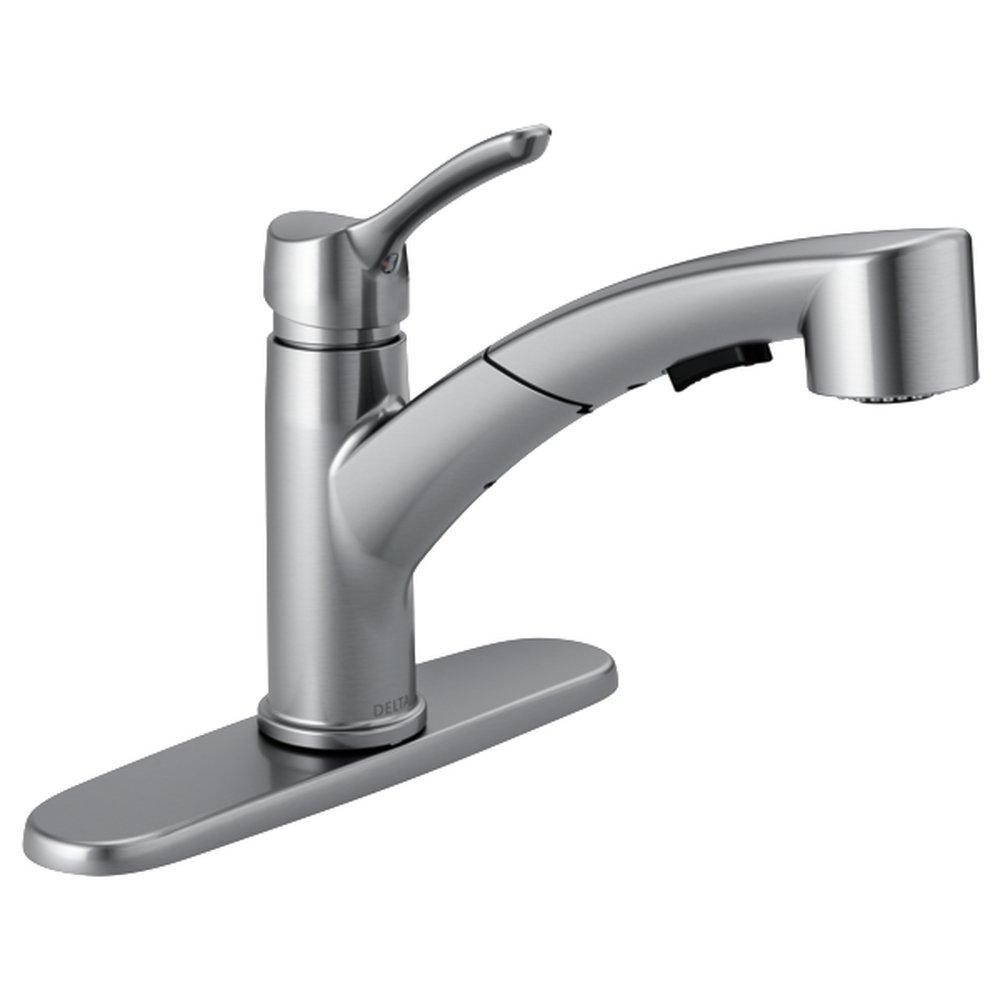 Delta Faucet Arctic Stainless Single Handle Pull Out Kitchen Faucet 