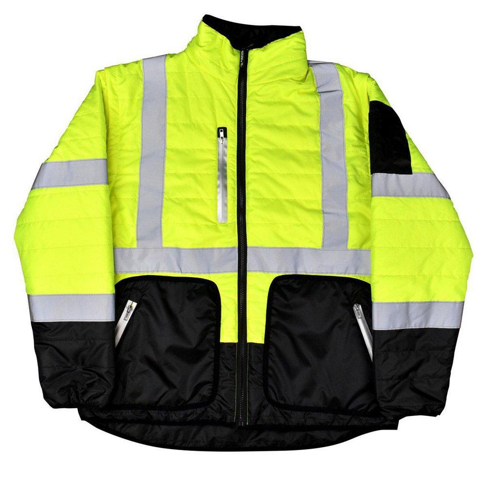 Radians Hi-Viz Green Quilted Reversible Jacket with Zip-Off Sleeve 