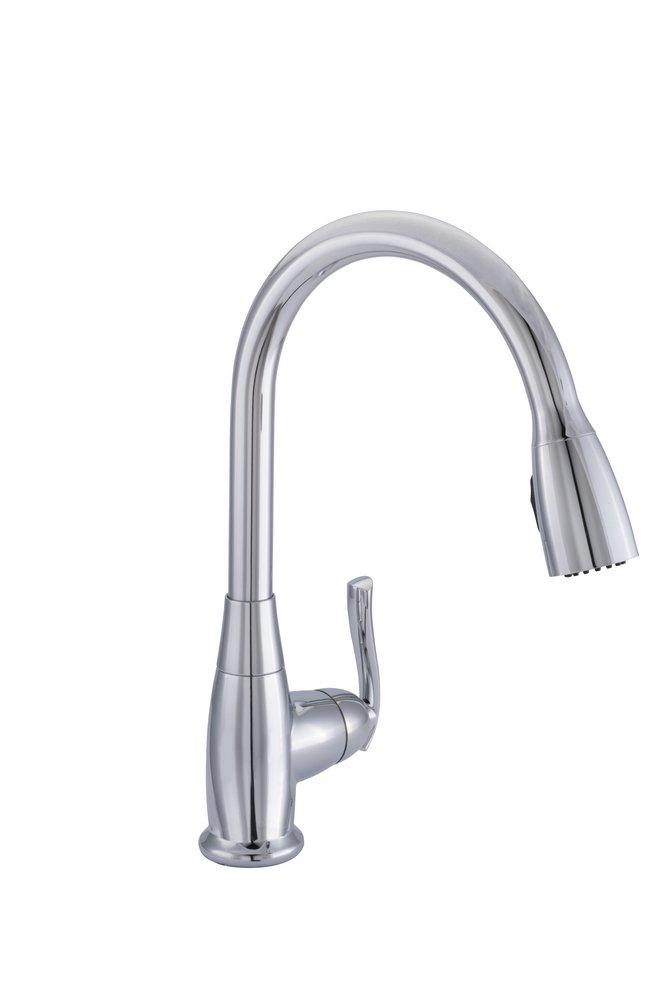 PROFLO&reg; Polished Chrome Single Handle Pull Down Kitchen Faucet with Two-Function Spray 