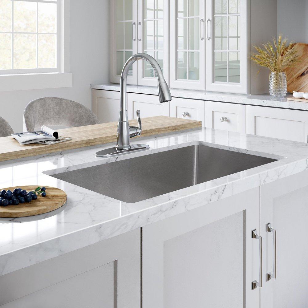 PROFLO&reg; Polished Chrome Single Handle Pull Down Kitchen Faucet with Two-Function Spray 