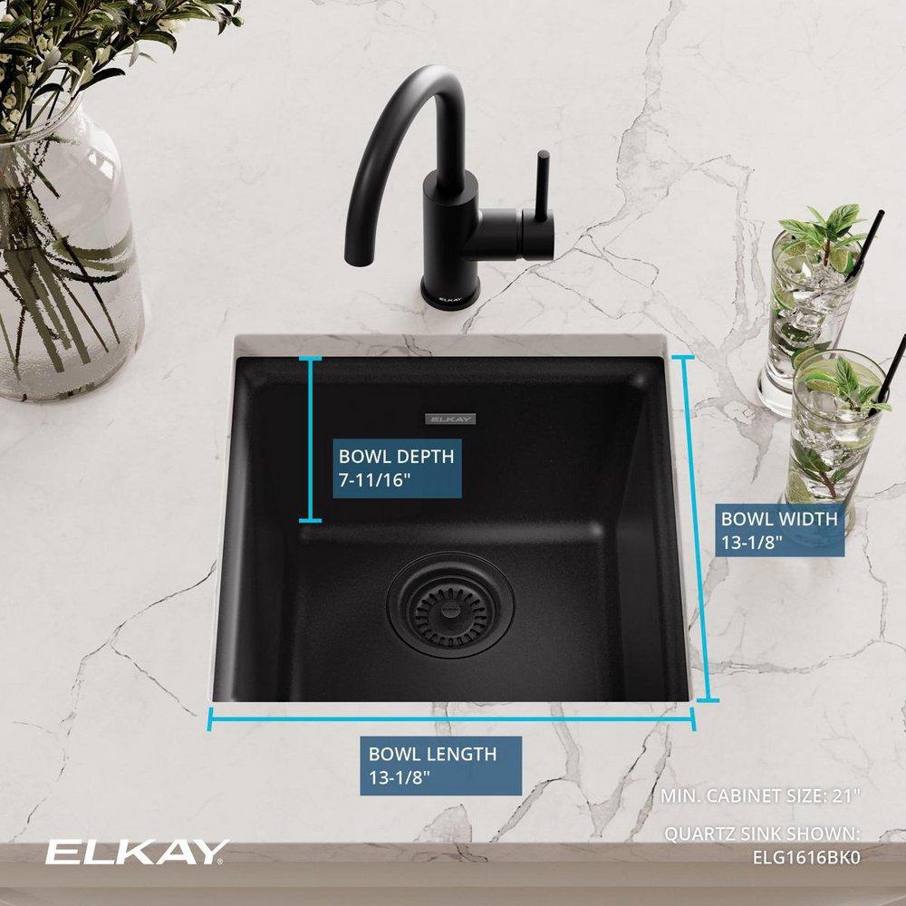 Elkay Black 15-3/4 x 15-3/4 in. Dual Mount Quartz Bar Sink 
