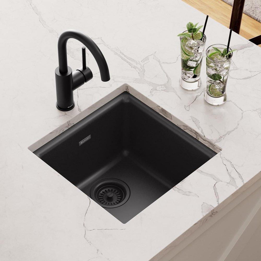 Elkay Black 15-3/4 x 15-3/4 in. Dual Mount Quartz Bar Sink 