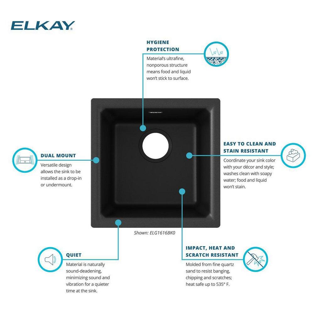 Elkay Black 15-3/4 x 15-3/4 in. Dual Mount Quartz Bar Sink 