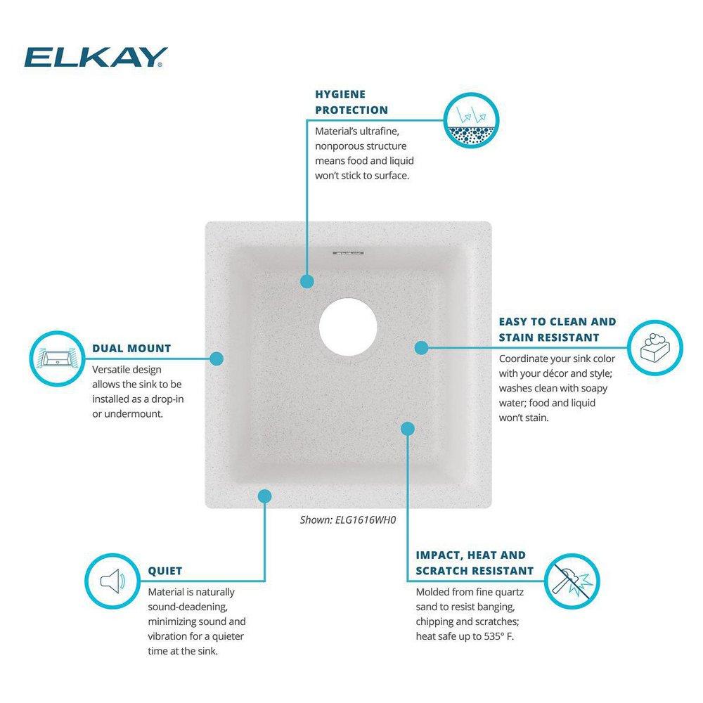 Elkay White 15-3/4 x 15-3/4 in. Dual Mount Quartz Bar Sink 